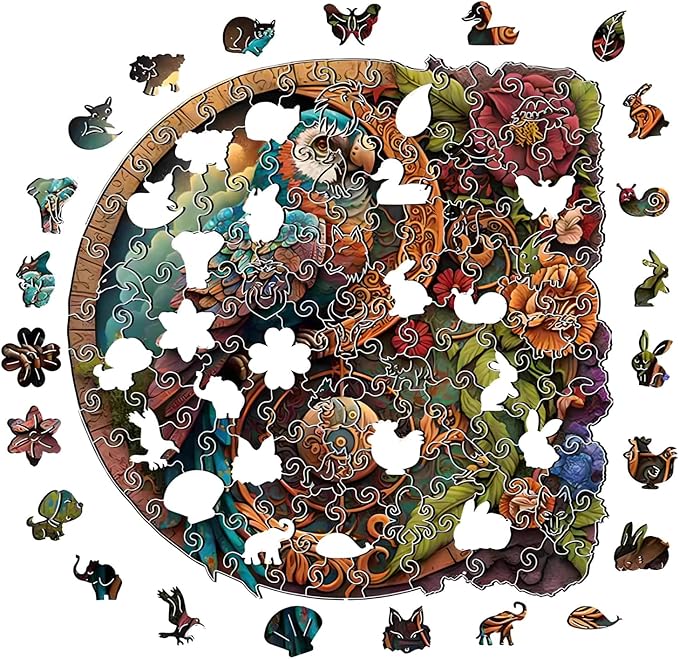 CRAFTHUB Animal Wooden Puzzles for Adults – A3 Parrot Yin Yang with 134 Pieces – Jigsaw Puzzles with Unique Animal Shapes – 10.7" x 10.7"