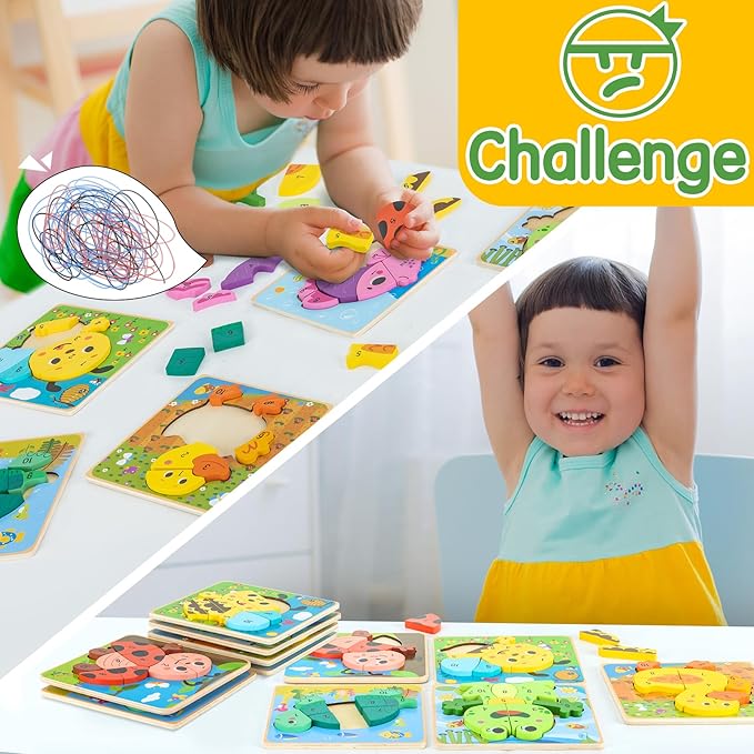 deli Wooden Toddler Puzzles, 6 Pcs Animals Puzzles for Toddler, Montessori Preschool Educational Learning Toys Make a Great Gifts for 1 2 3 4 5 Year Olds