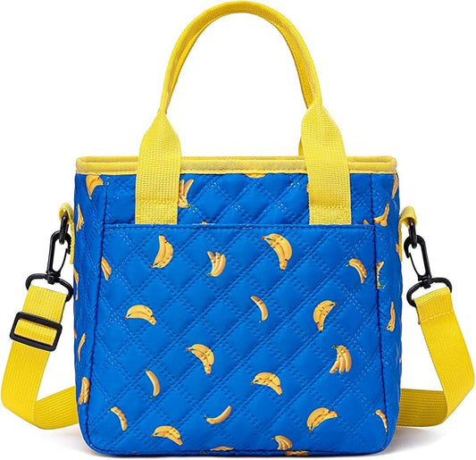 TuErCao Cute Banana-Themed Small Insulated Lunch Bag for Kids Adult, Portable & Durable Leakproof Eco-Friendly Lunch Box for Office, College, Gym, Short Trips, Picnic & Daily Errands