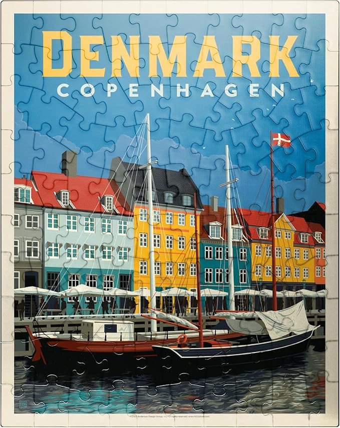 MyPuzzle Denmark: Copenhagen, Vintage Poster - Premium 100 Piece Jigsaw Puzzle for Adults