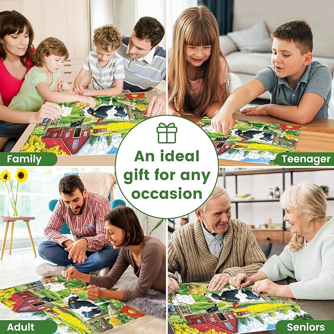 300 Pieces Jigsaw Puzzles for Adults, Pasture Cows Puzzle for Adults Children Seniors, Brid Puzzle 300 Pieces, Gift for Birthday, Home Decor, Fun for Family Entertainment(20.5 * 15 Inch)