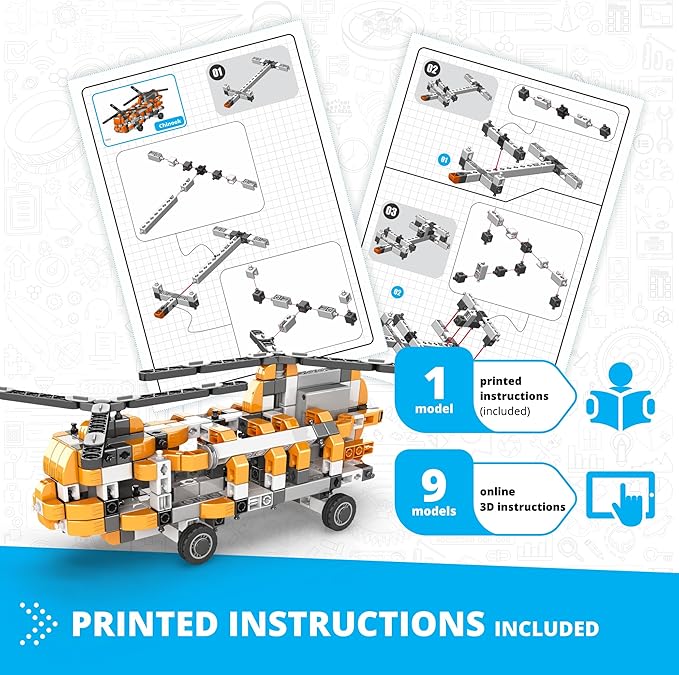 Engino Inventor STEM Toys, Motorized Double-Blade Helicopter, STEM Engineering Toys for Kids 9+, Building Kit, Gifts for Boys & Girls, Powered by Motor (10 Models to Build)