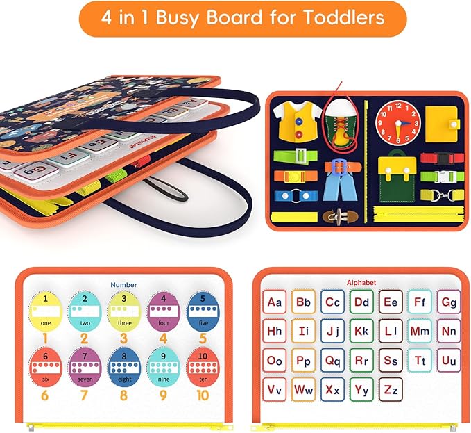 Freebear Busy Board Toddler Travel Toys Sensory Toys for Toddlers 1 2 3 4, Montessori Learning Toys for Toddlers Activities Board, Educational Toys for 3 4 Year Old Boys Girls Gift, Classy