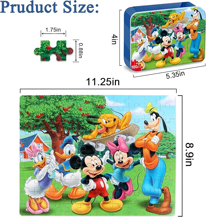 Puzzles for Kids Ages 4-8 100 Pieces Jigsaw Puzzles for Boys and Girls Educational Learning Puzzles in Metal Box