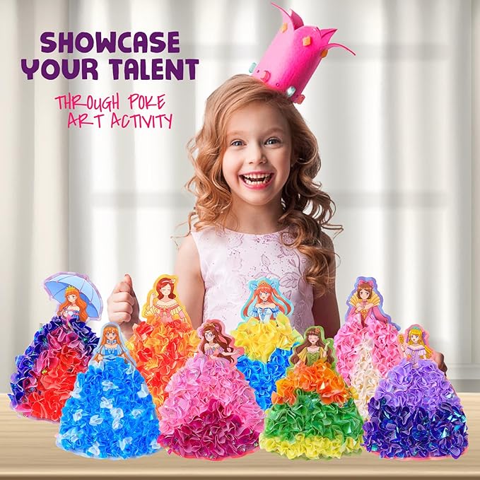Poke Poke Art and Crafts kit for Kids, DIY 8 Magical Princesses & 6 Accessories, Pretty Princess Game Toys for Girl 6-8 8-12, Gifts for Boys & Girls Ages 6 7 8 9 10 11 12 Years Old