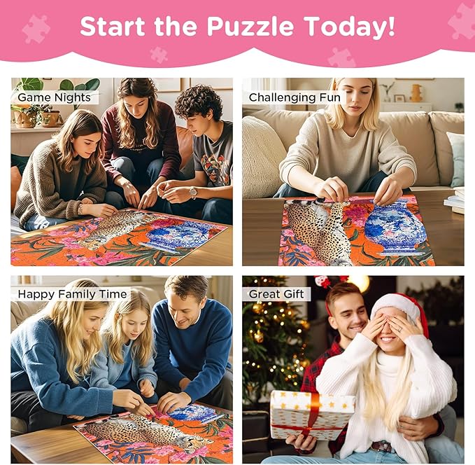 300 Piece Puzzles for Adults,Leopard Puzzle 300 Pieces,Vase Flowers Jigsaw Puzzles for Kids Adult Senior Recycled Cardboard Jigsaw Puzzle for Tabletop Challenging Puzzles Game Party Gift