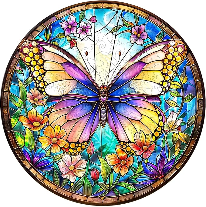 Wooden Puzzle for Adults-Colorful Butterfly Wooden Puzzle Unique Shape Advanced Wooden Jigsaw Puzzle for Adult, Wood Puzzles,Challenge Wooden Jigsaw Puzzle (S-8.5 * 8.5in-100pcs)