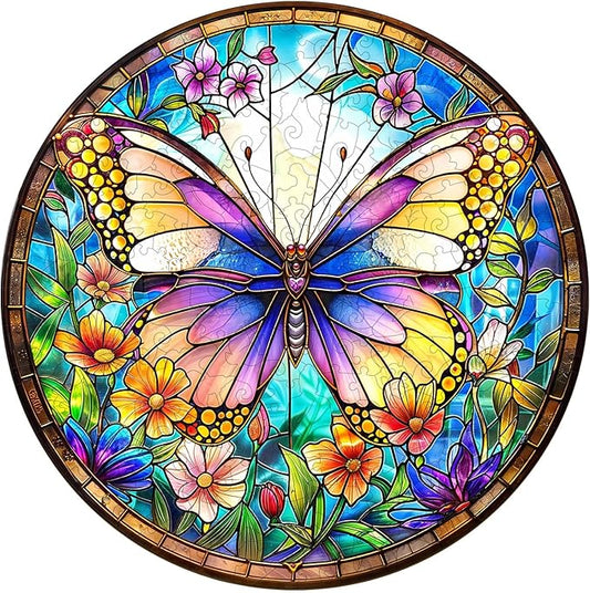 Wooden Puzzle for Adults-Colorful Butterfly Wooden Puzzle Unique Shape Advanced Wooden Jigsaw Puzzle for Adult, Wood Puzzles,Challenge Wooden Jigsaw Puzzle (S-8.5 * 8.5in-100pcs)