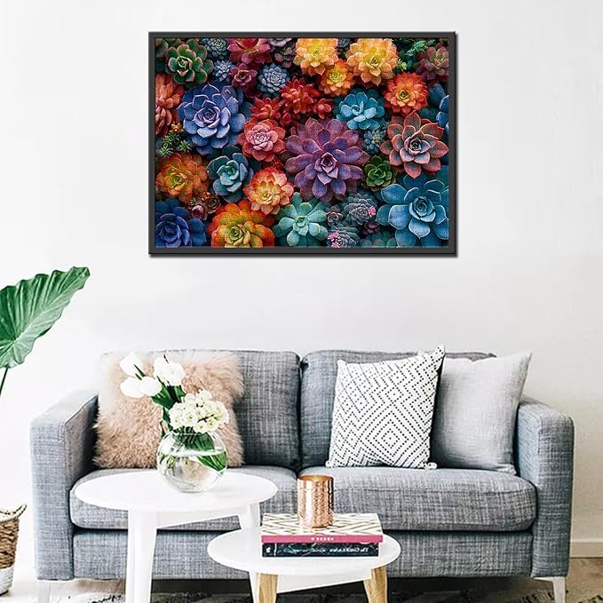 Tucocoo 1000 Piece Jigsaw Puzzles for Adults Colorful Succulent Plants Painting Puzzle Vibrant Florals Art 1000 Pieces Puzzles for Challenging Family Activity Game DIY Puzzle Wall Decor Gifts