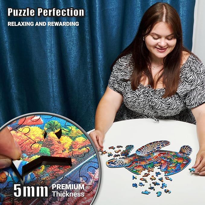 LEOGOR Wooden Jigsaw Puzzles for Adults 200 Pieces (16 × 10.4 in), Sea Turtle Puzzle, Extra-Thick 5mm Wood, Colorful Ocean Mosaic, Unique Gift for Adults and Teens