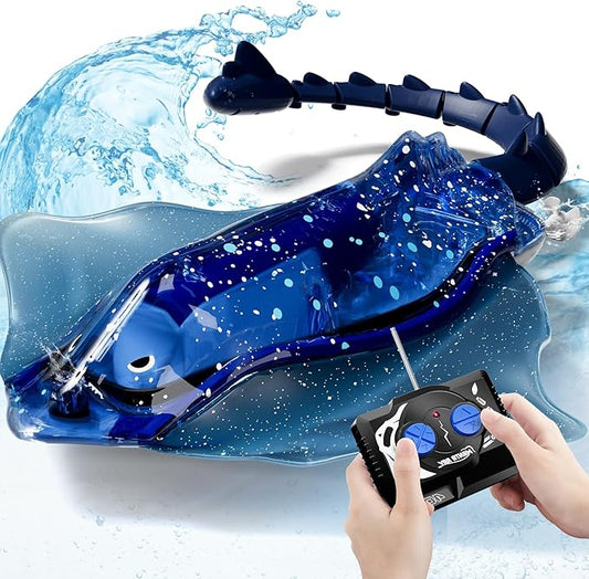 Remote Control Shark Toys for Boys Kids, 1:18 Scale High Simulation Manta Ray for Pool, Electric RC Shark Stingray Fish Pool Outdoor Toys with Light & Diving Function for 5 6 7 8 9 Year olds Kids Boys