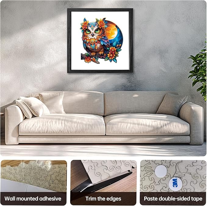 Wooden Puzzles for Adults Owl Jigsaw Puzzles 300 Piece,Thanksgiving Birthday Gifts Family Game,Unique Shape Puzzle Challenge 14.9 x 14.9 Inch