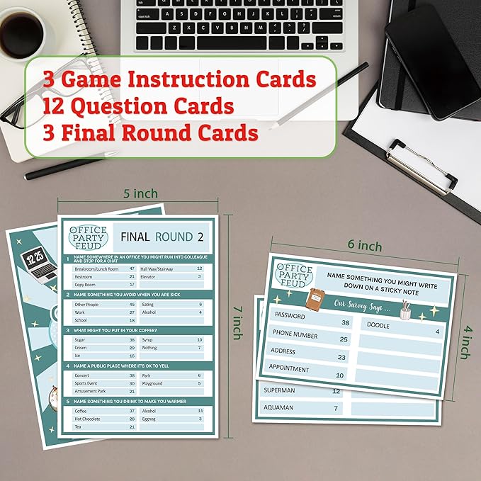 Office Party Feud Game, Office Activity Games, Office Trivia Game Set, Games for Team Building, Office Party Game and Activity Supplies-OF01