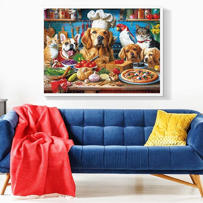 500 Piece Puzzles for Adults, Funny Puppy Animal Jigsaw Puzzles, Food Kitchen Jigsaw Puzzle, Animal Pet Lover Challenging Puzzles for Friends Family Activity Game Nights Gifts, 20.5×15 in