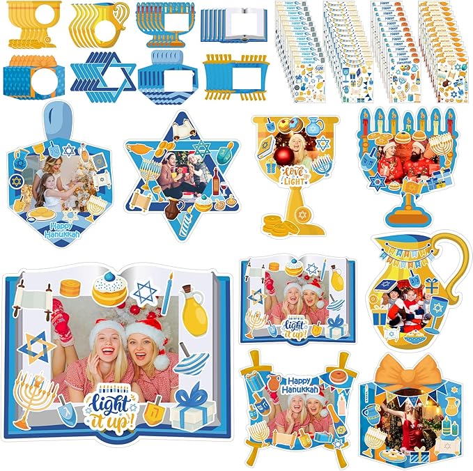 Jetec 48 Set Hanukkah Picture Frame Craft DIY Chanukah Photo Frame Make Your Own Festival of Light Ornaments with Jewish Festival Stickers for Hanukkah Party Favor Classroom Activities