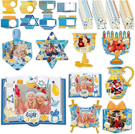 Jetec 48 Set Hanukkah Picture Frame Craft DIY Chanukah Photo Frame Make Your Own Festival of Light Ornaments with Jewish Festival Stickers for Hanukkah Party Favor Classroom Activities