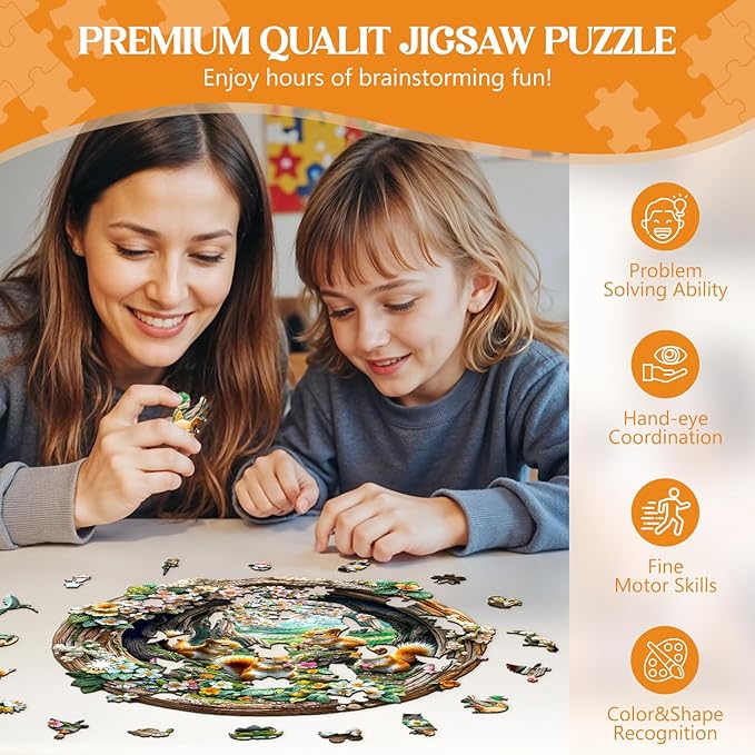 Wooden Puzzles for Adults, Wooden Jigsaw Puzzles for Adults, 3D Vision Effect-3D Spring Squirrel Unique Shaped Wood Puzzles Adult, Creative Birthday Gifts for Friends Family Game(13.4 * 13in 300pcs)