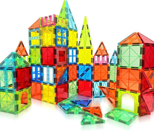 100PCS Magnetic Tiles Kids Toys - Magnetic Building Blocks STEM Magnet Building Set Preschool Learning Magnet Toys for Kids Ages 3-5 4-8, Sensory Montessori Toy for Toddlers 3+ Year Old