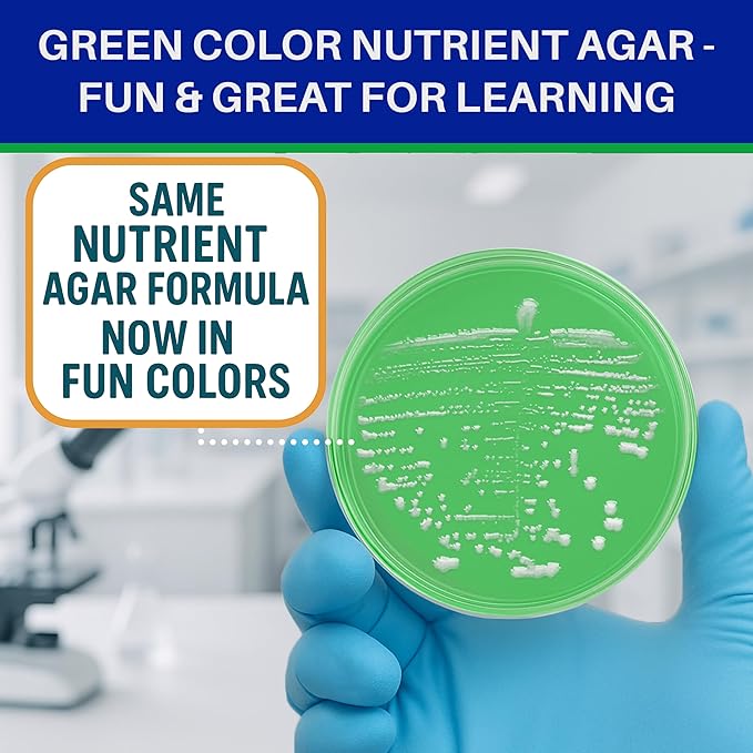 Evviva Sciences Nutrient Agar Petri Dishes Science Project Kit, Pre-Poured Agar Plates for Science Experiments, with Experiment eBook (Green)