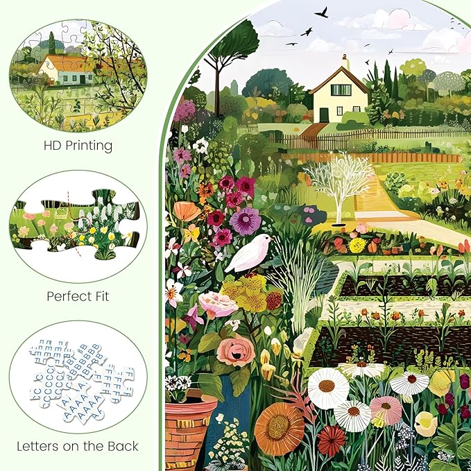 300 Piece Puzzles for Adults, Vibrant Flower Garden and Vegetable Patch Jigsaw Puzzles, Cottage Farm Scene Puzzle with Countryside Charm, Relaxing Gift for or Adults, Kids, Seniors, 20.5"x15"