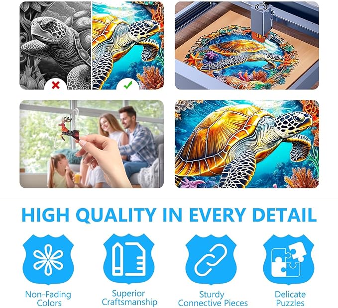 Wooden Puzzles for Adults - Fantasy Ocean Wooden Jigsaw Puzzle for Adults, Colorful Turtle Wood Puzzles Adult, Unique Animal Shape Ocean Puzzle, Wall Art Home Decor (L-13.2 * 13.1in- 255 Pieces)