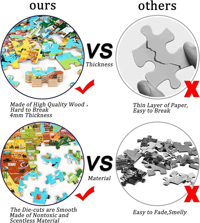 LELEMON United States Puzzles for Kids Ages 4-8,100 Pieces USA Animal Map Jigsaw Puzzles in a Metal Box,Fun America Map Learning Educational Toys for Boys Girls