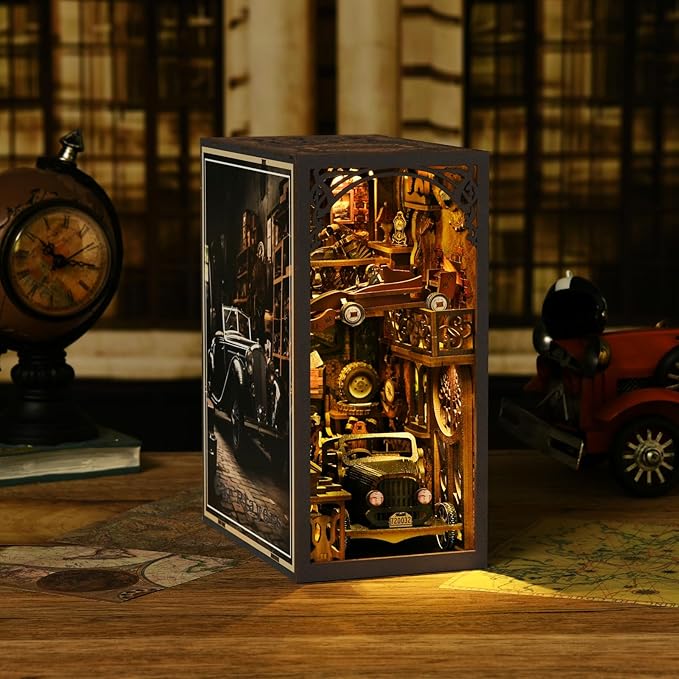 Book Nook Kit, Book Nook Kits for Adults and Teens, DIY Miniature Dollhouse Kit 3D Wooden Puzzle Booknook Bookend with LED Light
