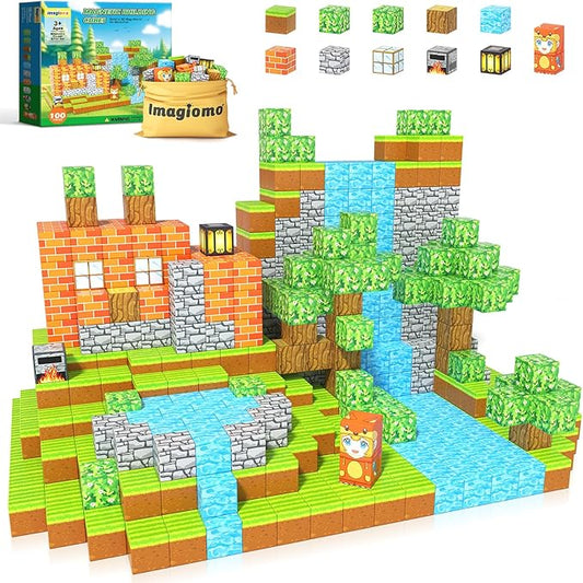 100PCS Magnetic Blocks - Build Mine Magnet World Froest Fox Adventure Set, Magnetic Toys Kids Games for Boys & Girls Age 3-5 5-7 8-12, Sensory Construction Outdoor Toys for Toddlers Birthday Gifts