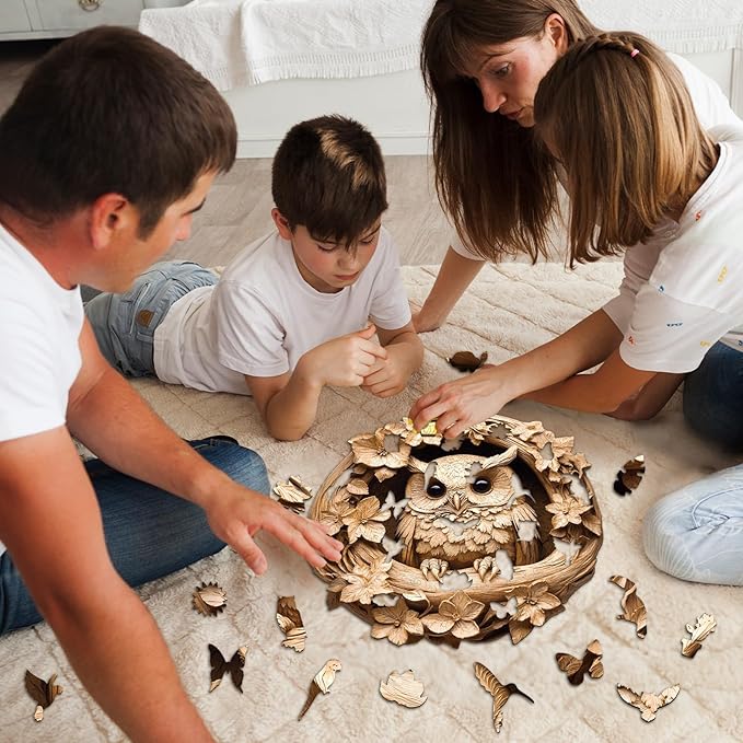 Wooden Puzzles for Adults, Unique Animal Shaped Owl Adult Puzzle, 3D Vision Wooden Jigsaw Puzzles Adult, Challenging Creative Gifts Family Games 13.4 * 13.4in 300pcs