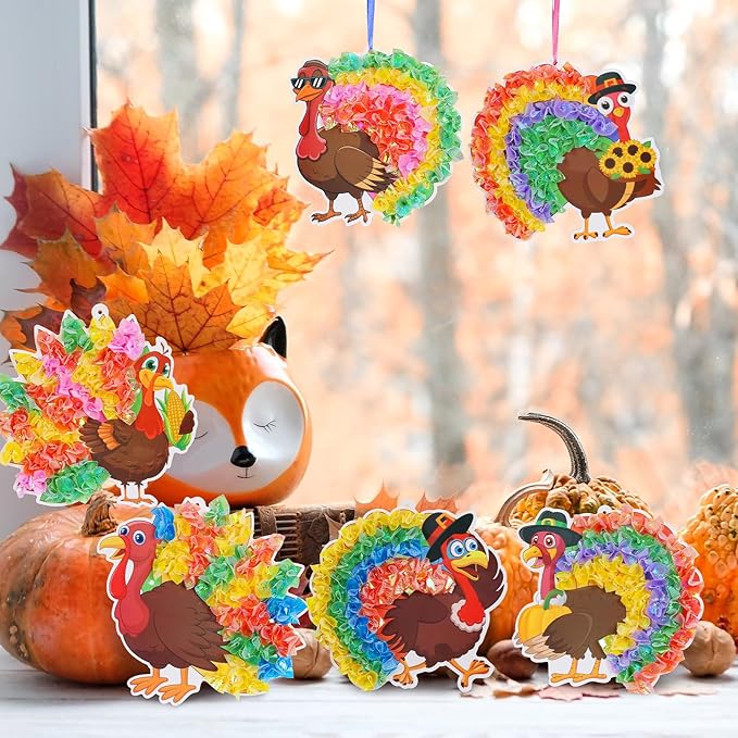 Fennoral 24 Pack Thanksgiving Turkey Crafts Kit for Kids Make You Own Turkey Poke in Arts and Crafts DIY for Boys Girls Classroom Activities Fall Decoration