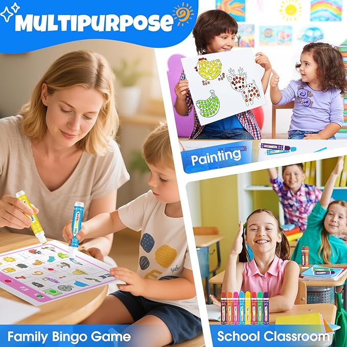 FUMILE Dot Markers for Toddlers 1-3,8 Colors Bingo Daubers for kids,Non-Toxic and Washable Bingo Dot Markers for Art and Craft.Dot Paints for kids Drawing Coloring Supplies