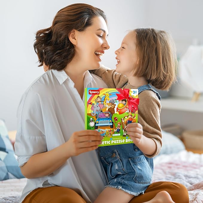 SYNARRY Magnetic Puzzles for Kids Ages 3-5, 20 Pieces Toddler Animal Puzzles, Children Travel Activity Toys Games for 3 4 5 6 Years Old Kids Boys Girls in Car Airplane, Learning Magnet for Road Trip