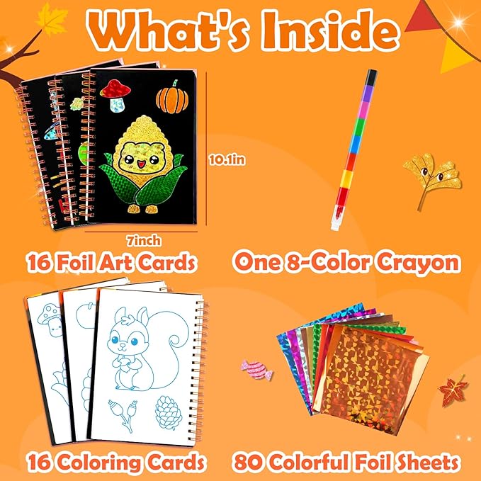 FUNNYB&G Foil Art Craft Activity for Kids - Thanksgiving Crafts Gift Bags for Kids Autumn Harvest School Party Favors Birthday Gifts Goodies Stuffers for Girls Boys 4 5 6 7 8 9 Years Old(Thanksgiving)
