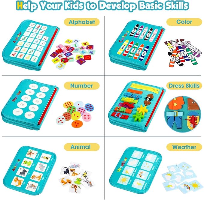 Toddler Busy Board - Montessori Toys for Toddler Boy Birthday Gift, Educational Learning Sensory Busy Book for Toddlers Boys, Airplane Car Travel Activities Toy for Toddlers