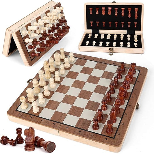 Wooden Chess Set,11.5 inch Magnetic Chess Board Folding Design with Storage Travel Chess Game for Kids, Adults and Family Game Night