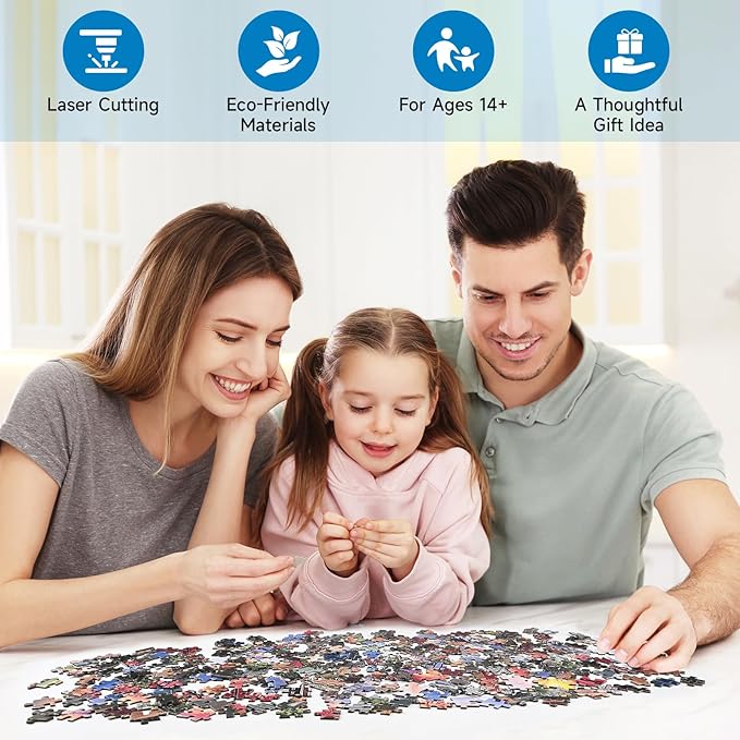 Lake Retreat Cottage Jigsaw Puzzle for Adults 1000 Pieces - Fall Landscape Puzzle with Log Cabin, Dogs, Ducks & Mountains - Challenging Nature Autumn Puzzle, 28x20in - Family Games & Gift