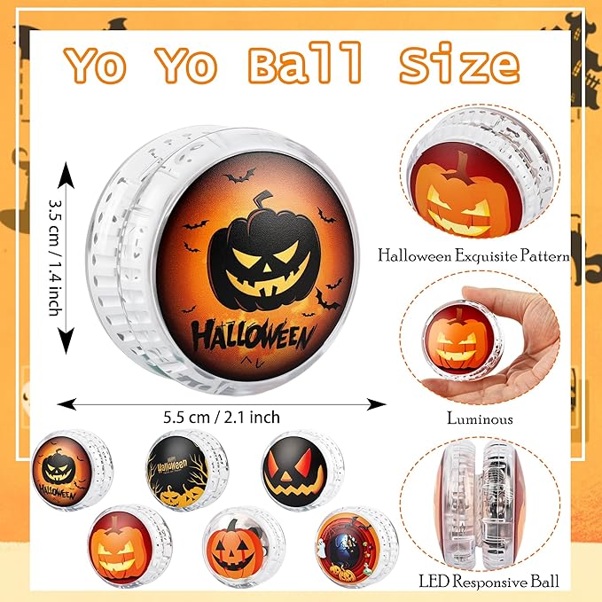 24 Pcs Halloween Yo Yo Toys LED Light Up Yo Yo Bulk Pumpkin Plastic Responsive Bearing Ball for Halloween Birthday Gifts Party Favor