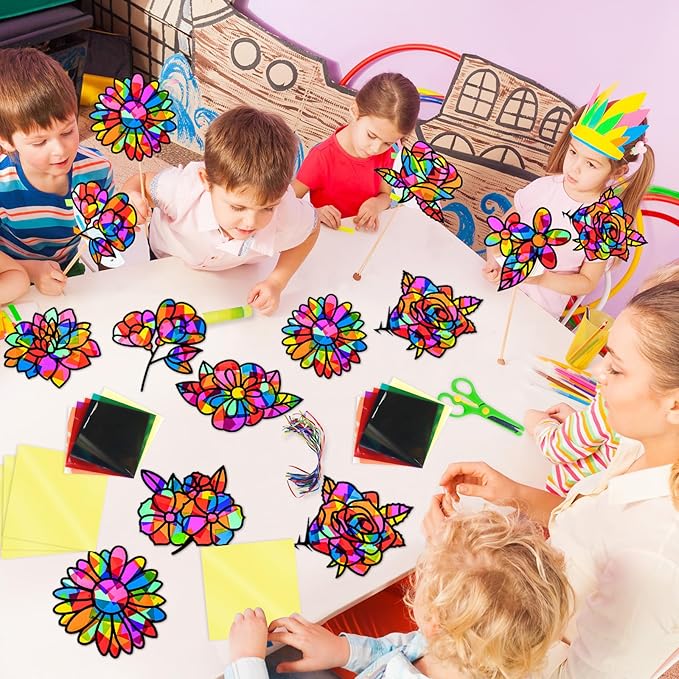 EggSun 36 Sets Flower Suncatchers Craft Kit for Kids Ornaments Stained Glass Window Arts and Crafts Kit for Classroom Holiday Birthday Projects Home Party Favors Decorations Ages 4 8 12