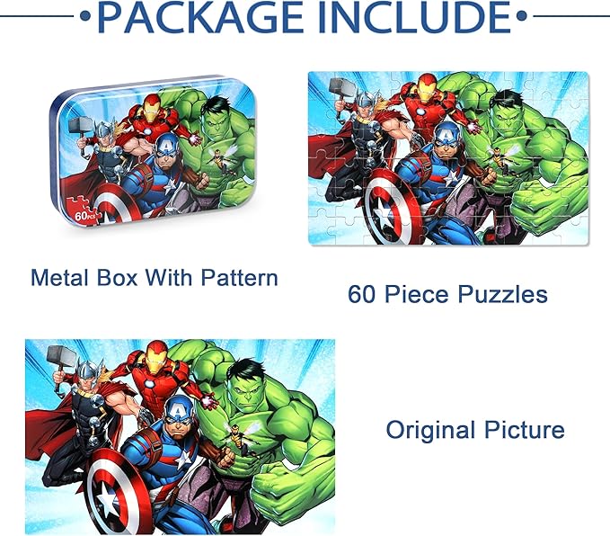 LELEMON Puzzles for Kids Ages 4-6, 60 Piece Puzzles for Kids Ages 4-8,Children Jigsaw Puzzles in a Metal Box,Educational Learning Puzzle Toys for Girls and Boys
