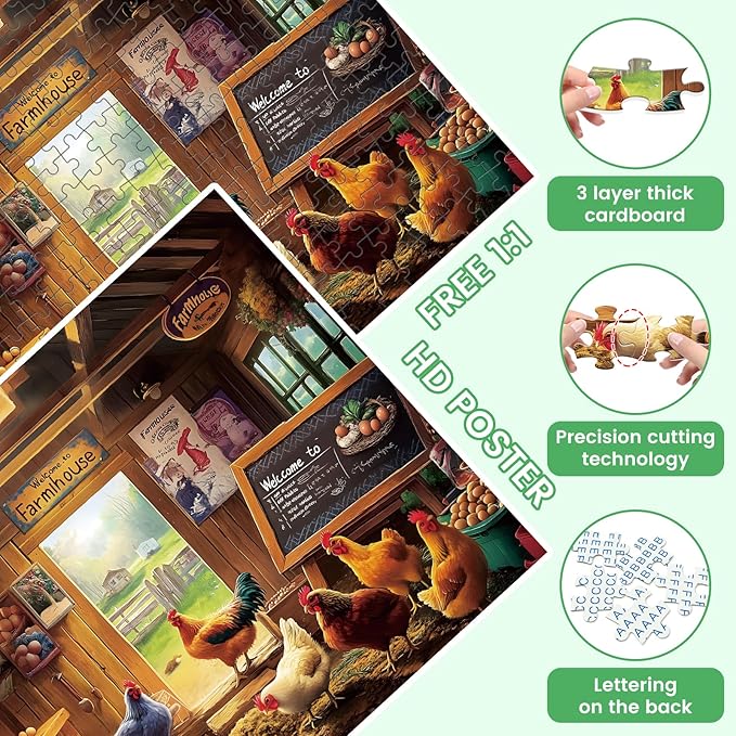2 Pack 300 Piece Puzzle for Adults, Birds Feasting in the Garden Jigsaw Puzzles,Chicken Barn Scene 300 piece puzzle, Challenging Puzzle for Adults, Seniors and Kids, Perfect for Family Game 20.5*15 in
