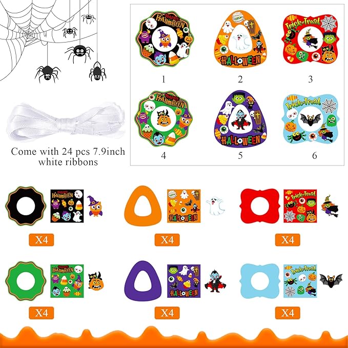 24 Sets Halloween Crafts and Arts for Kids Ages 4-8 Halloween Wreath Ornaments Craft Kits for Decorations Wreath Signs with Ghost Owl Witch Bats for Kids Art Gift Favors Trick or Treat Front Door