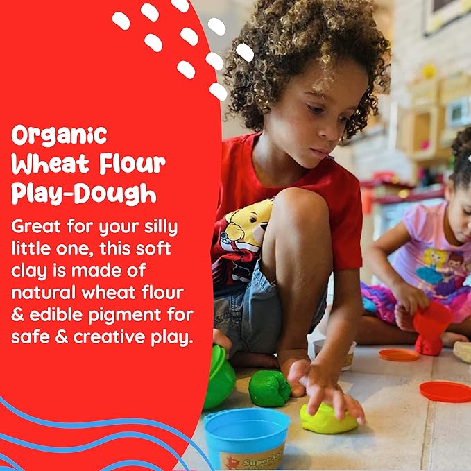 Modeling Clay for Kids - 12 Super Soft & 100% Natural Doughs Made from Wheat Flour - 100g Per Can of Reusable & Vibrant Clay Modeling Kit for Ages 3+ by Marie’s Kids
