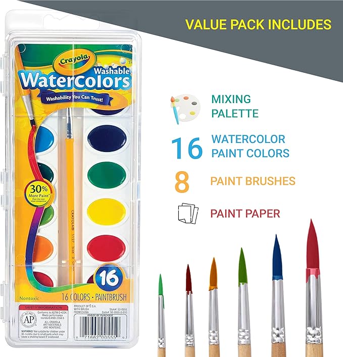 Watercolor Paint Set for Kids 16 Vivid Watercolor Paint Mixing Palette, Paper Pad and 8 Brushes, Water Color Painting Kids and Adult Beginner Supplies