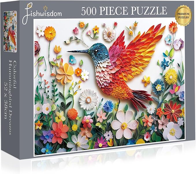 Hummingbird Dreams 500 Piece Jigsaw Puzzles for Adults and Teens and Kids Family Fun Time Challenging Flowers Colorful Toys