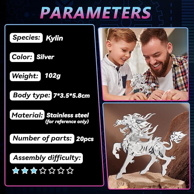 3D Metal Puzzles,3D Metal Puzzle for Adults,Mechanical Model Kit Flaming Kirin,Steel 3D Puzzles Stainless Steel Ornaments for Adults Home Decor Art Craft Gifts Toys.