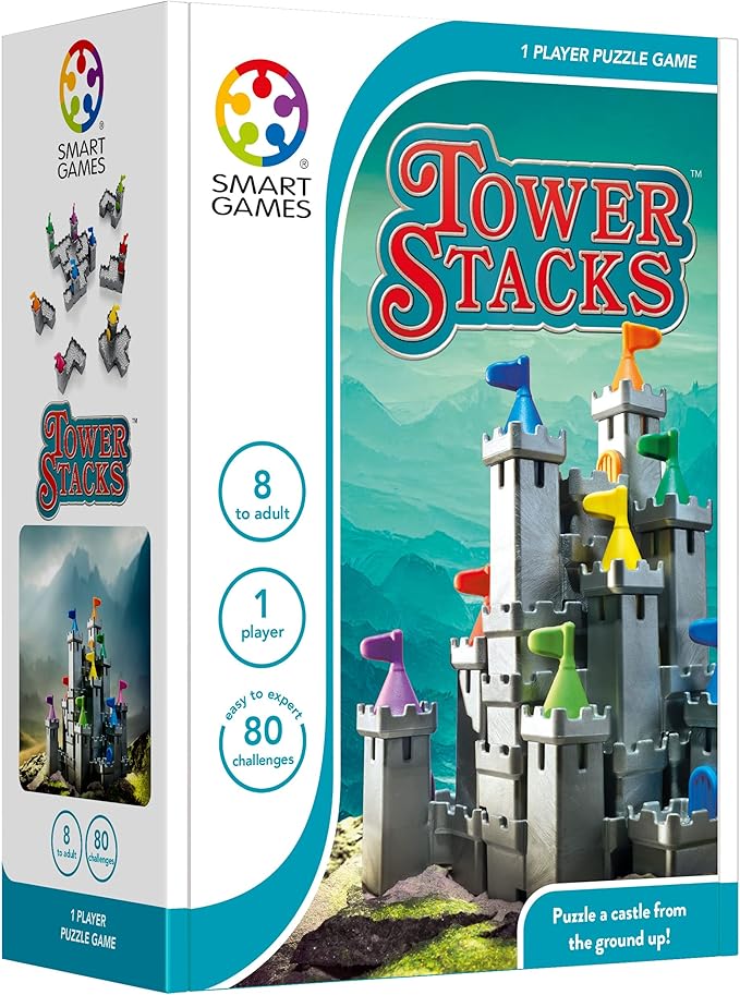 SmartGames Tower Stacks Castle Building Game with 80 Challenges for Ages 8-Adult