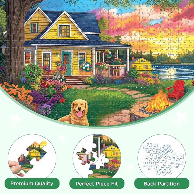 500 Piece Puzzle for Adults Puzzle, Cute Dog Jigsaw Puzzle 500 Pieces, Garden House and Flowers Puzzles 500 Pieces for Adults Seniors, Fun Challenging Family Games Holiday Party Gifts 20.5×15 in