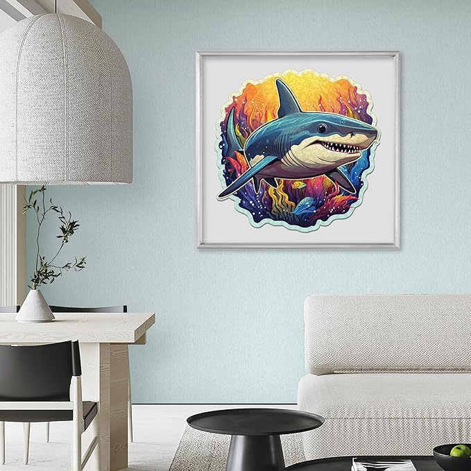 Wooden Puzzles for Adults 500 Pieces, Shark Jigsaw Puzzles Unique Shape Ocean Adult Puzzles, Irregular Wood Puzzles Creative Gift for Adults and Kids Family Game (16.7x16.5 in)