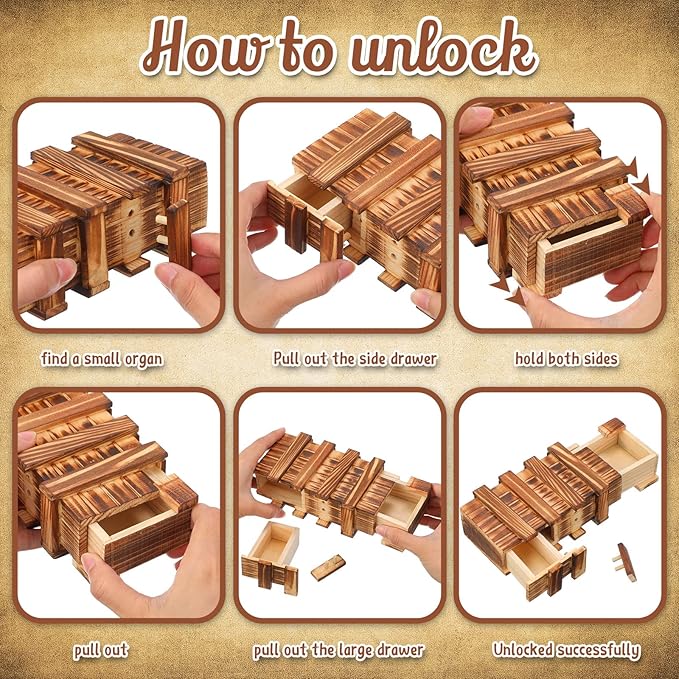 Yilloog 4 Pcs Secret Puzzle Box for Adults Puzzle Boxes with Compartments Secret Puzzle Drawer Wooden Box Game for Adults