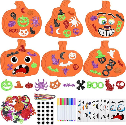 RICEDUO Halloween Crafts Kit for Kids - 290PCS Pumpkin Decorating Supplies with Stickers, Foam Pumpkins, Googly Eyes & Ribbons - Bulk Halloween Activities Ornament for Classroom, Toddlers, Ages 3-12
